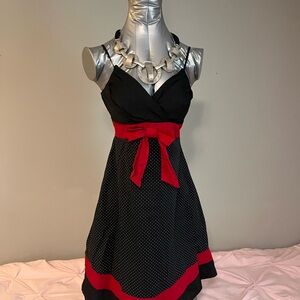 Ruby Rox Black Polka Dot Mini Dress with Red Bow